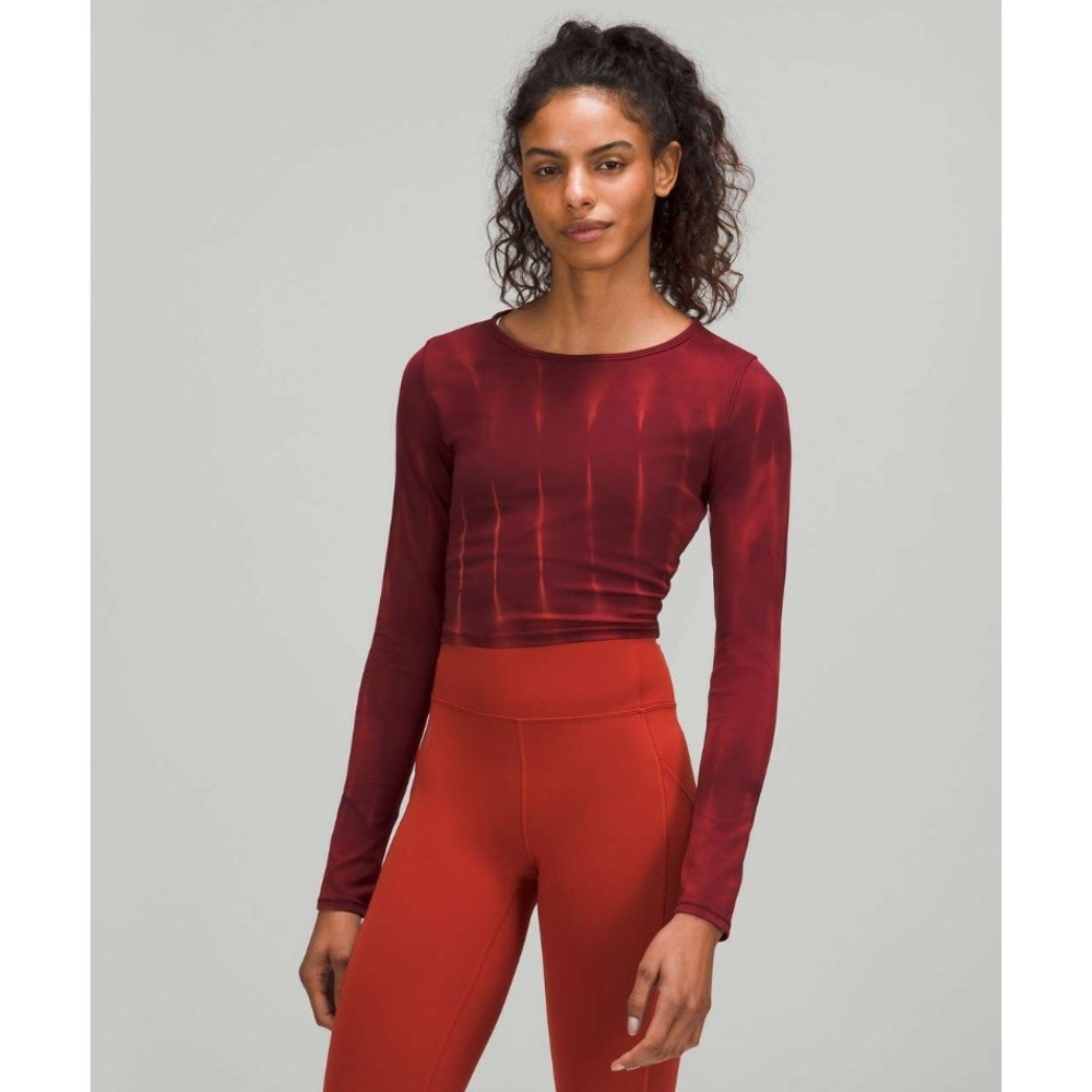 Lululemon Wunder‎ Train Cropped Long Sleeve Shirt Sun Bleached Red Merlot Size 6